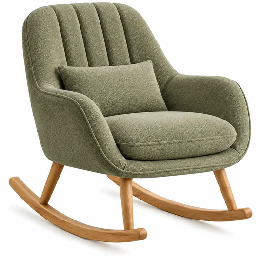 Fauteuil à bascule à dossier segmenté et coussin rectangulaire, vert